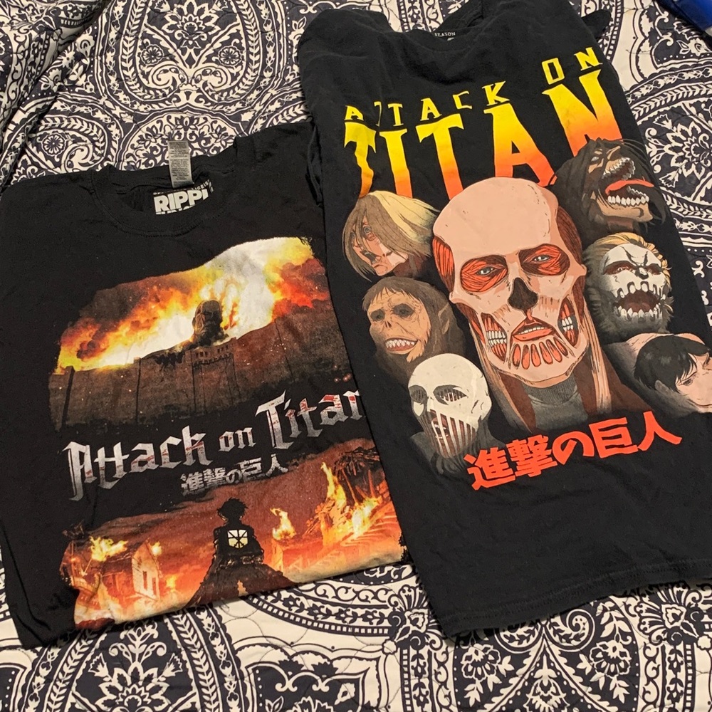Ripndip Black Attack on Titan Graphic Tee with Orange and Yellow Artwork